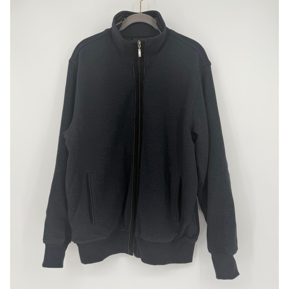 Codice Mens Navy Blue Full Zip Knit Jacket Sweater Mock Neck Quilted Lining Med